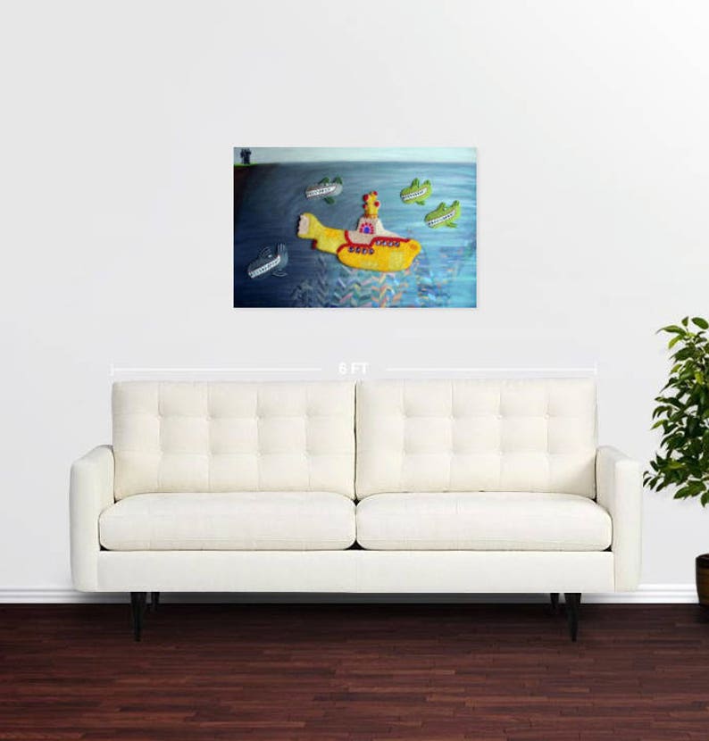 THE HIJACK beaded Beatles yellow submarine rock-n-roll pop music wall art home decor painting 24 x 36 s image 6