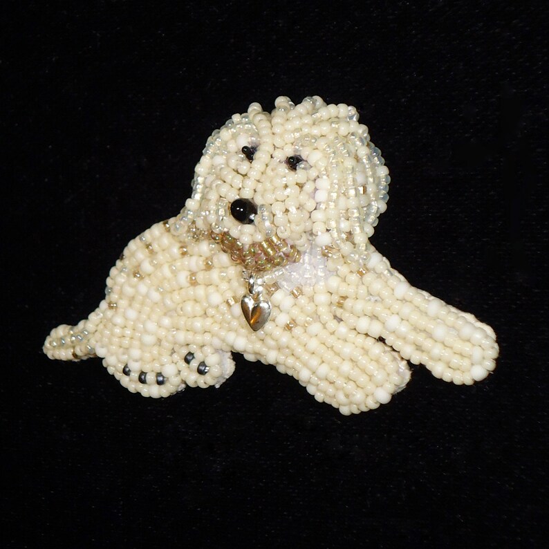 LABRADOODLE LOVE beaded Golden Doodle dog pin pendant art jewelry bead embroidery brooch Made to Order image 9