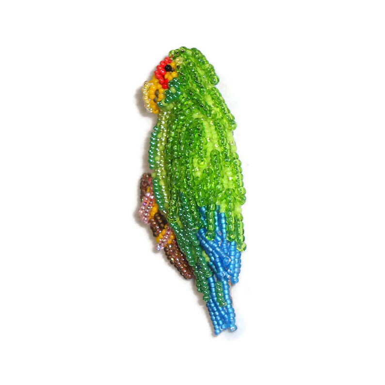 BLUE WINGED AMAZON Parrot Pin Yucatan Mexico Bead Embroidery Beaded Bird Brooch Pajaros Ready to Ship a image 4