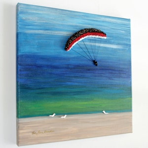 Sale: Parasail the Blue Skies. Beaded Beach painting on canvas 12 x 12/ Ready to Ship image 4