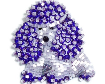 Sale: Purple Delica Beaded TOY POODLE keepsake pin pendant dog jewelry- bead embroidery brooch- Ready to Ship