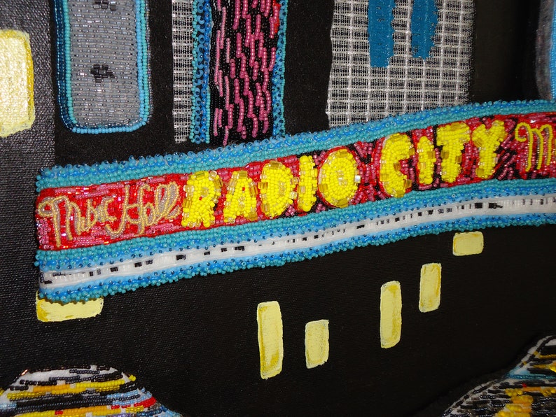 RADIO CITY music hall NYC Beadwork on canvas New York City theatre Rockettes beaded large painting Original Art 30 x 40 e image 9