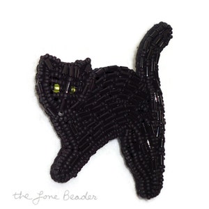 BLACK CAT beaded art pin pendant necklace bead embroidery jewelry brooch Made to Order image 2