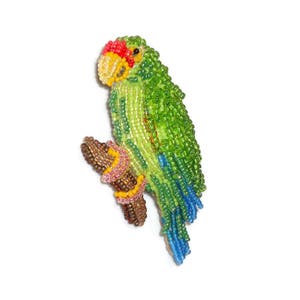 BLUE WINGED AMAZON Parrot Pin Yucatan Mexico Bead Embroidery Beaded Bird Brooch Pajaros Ready to Ship a image 2