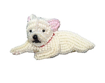 FRENCH BULLDOG PUPPY beaded keepsake dog art pin pendant art jewelry (Made to Order)