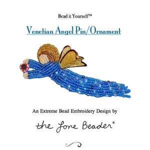 Set of 2 PDF Files: VENETIAN ANGEL Pin Beading Pattern Intro to Bead Embroidery Cat Tutorial image 1