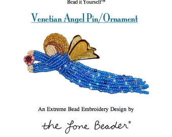 Set of 2 PDF Files: VENETIAN ANGEL Pin Beading Pattern + Intro to Bead Embroidery Cat Tutorial