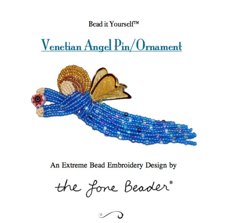 Set of 2 PDF Files: VENETIAN ANGEL Pin Beading Pattern Intro to Bead Embroidery Cat Tutorial image 1