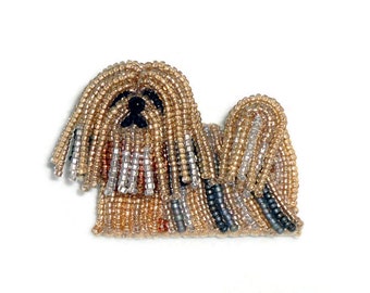 LHASA APSO beaded keepsake dog pin pendant bead embroidery art jewelry -Gift for Her (Made to Order)
