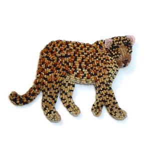 Beaded LEOPARD big cat pin oversized bead embroidery animal brooch (Made to Order)