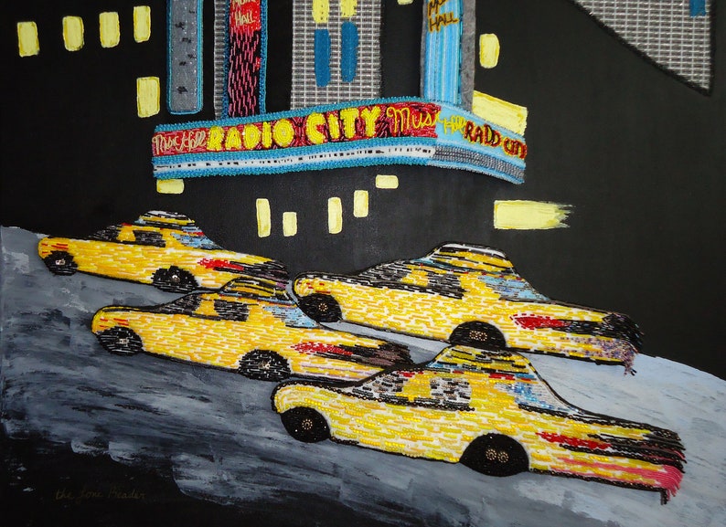 RADIO CITY music hall NYC Beadwork on canvas New York City theatre Rockettes beaded large painting Original Art 30 x 40 e image 3