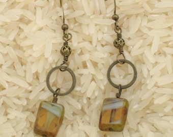 Rectangular Glass Drops Hanging from Brass Rings