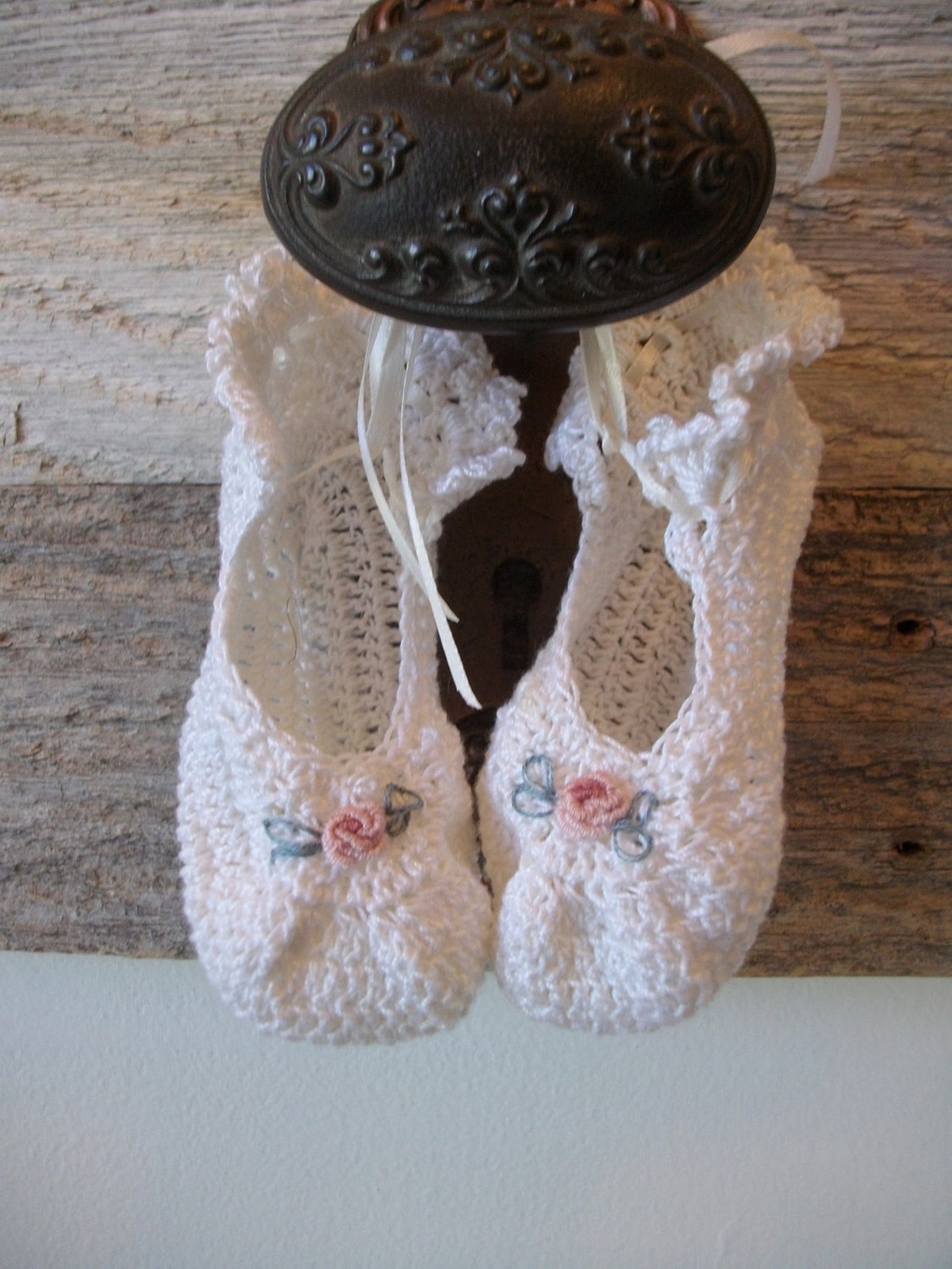 crocheted ballet booties - sizes newborn, 3 months, 6 months