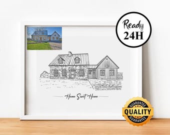 Line drawing of your house, house sketch, personalized house portrait, Sketch house, line art house, gift, decoration, souvenir