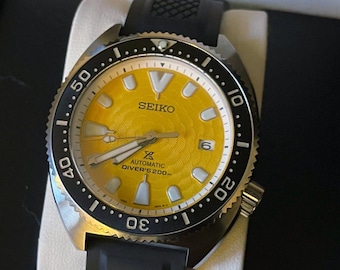 Slim Turtle Style Automatic Dive Watch Mod w/ Seiko SRPD19 Yellow Zimbe Dial