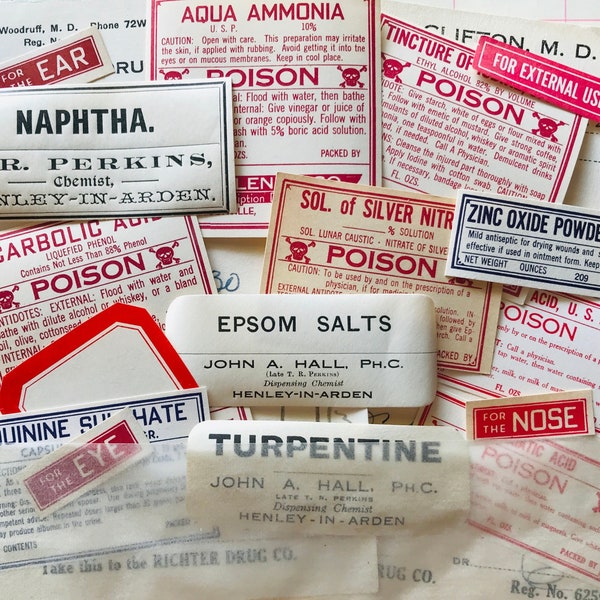 Vintage Poison Apothecary Labels Prescriptions Ephemera Pack Medicine Potions Junk Journal