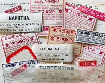 Vintage Poison Apothecary Labels Prescriptions Ephemera Pack Medicine Potions Junk Journal