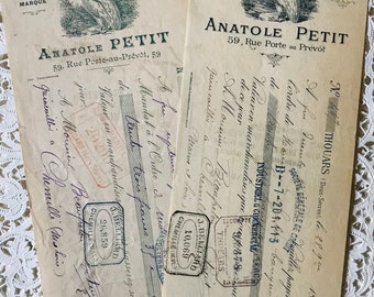 Two Antique French Invoices Vintage Papers Junk Journal Pack