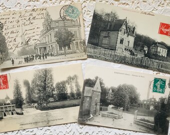 Four Antique French Postcards Vintage Junk Journal Pack