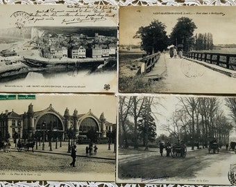 Antique French Postcards Lot of 4 Vintage Junk Journal Pack