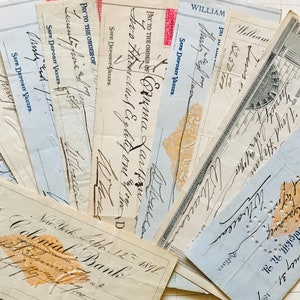 10 Antique Bank Checks, Junk Journal Ephemera Paper Pack, Vintage Documents