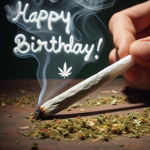 Impression numérique de joint de mauvaise herbe de joyeux anniversaire | Cadeau pour fumeur de marijuana | Carte d'anniversaire cannabis Art Stoner Décoration d'anniversaire Téléchargement instantané Stoner