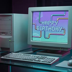 Retro 90s Computer Birthday eCard, Vaporwave Animation (Digital Download)