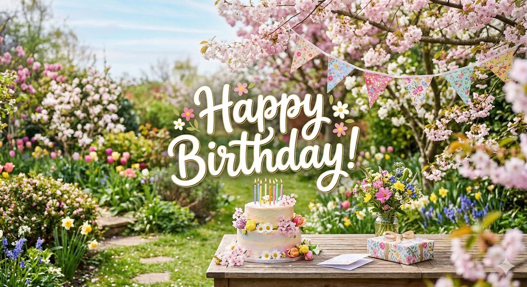 Spring Garden Birthday Digital Art – Floral Cake Ecard (digital ...