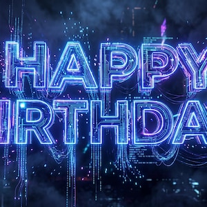 Neon Cyberpunk Happy Birthday Print | Hacker Typography Poster | Sci-Fi Gamer Birthday Decor (Digital Download)