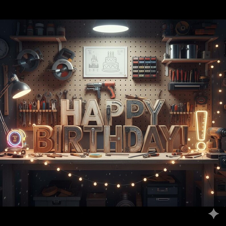 Workbench Letters Construction Birthday Card Print, Tools & Wood Sign, Garage Workshop ...