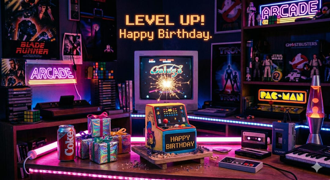 Retro Gamer Birthday Card – Level Up, 80s 90s Nostalgia Printable ...