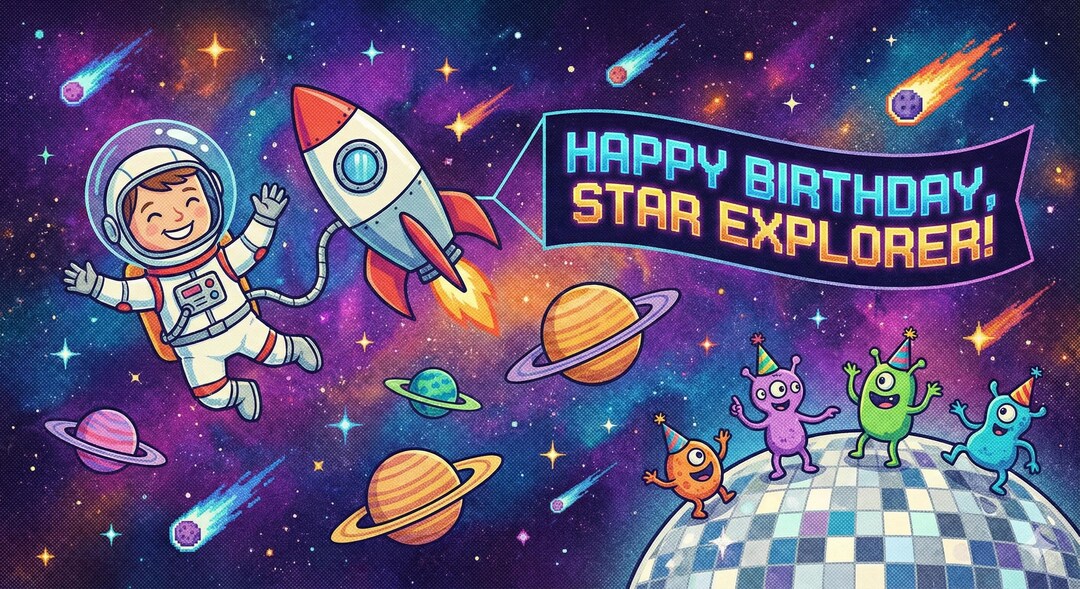 Outer Space Birthday Party Sign, Alien Disco Art (digital Download) - Etsy
