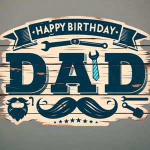 Happy Birthday Dad Digital Print - Tools, Mustache, Tie - Father's Day Gift, DIY Decor, Printable Wall Art eCard Downloadable