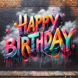 Joyeux anniversaire graffiti téléchargeable, affiche en téléchargement numérique, art numérique, impression téléchargeable à la maison, idée de célébration de décoration de fête