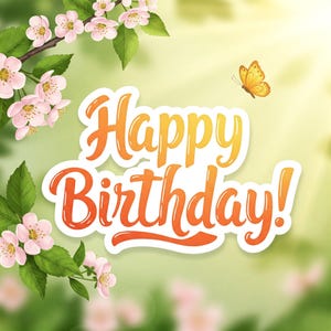 Alles Gute zum Geburtstag Karte Printable | Fröhliche Gartenblumen & Schmetterling | Skurril Natur-Thema | Digitaler Download Bday Dekor