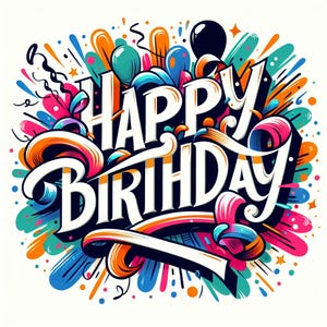 Happy Birthday Graffiti Instant Downloadable, Digital Download Poster, Digital Art, Downloadable Print At Home Party Decor Celebration Idea