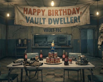 Fallout Vault-Tec Birthday Card Printable, Gamer Art, Survivalist Party Print (Digital Download)