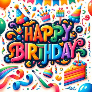 Pancarta de feliz cumpleaños, impresión digital en casa, lindos y coloridos deseos de cumpleaños, impresión en casa, descarga instantánea, archivo descargable, decoración de fiesta neutral