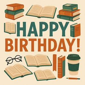 Alles Gute zum Geburtstag-Buch-Liebhaber - wunderliche Lese-Themenkarte - perfekt für Bibliothekare, Autoren und Bücherwürmer - druckbare herunterladbare Karte