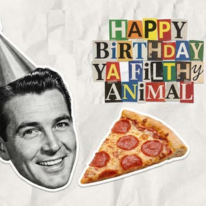 Joyeux anniversaire, un animal sale - Impression d'art meme | Pizza Man vintage (téléchargement numérique)