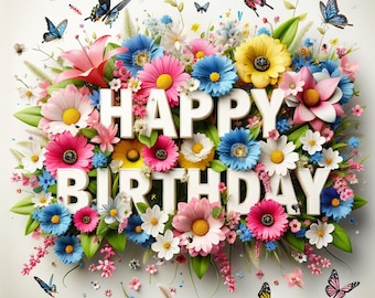 Animated Happy Birthday Flowers & Butterflies Video (Digital Download)