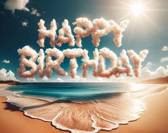 Beach Birthday Card Print: Cloud Lettering Printable Decor (digital ...