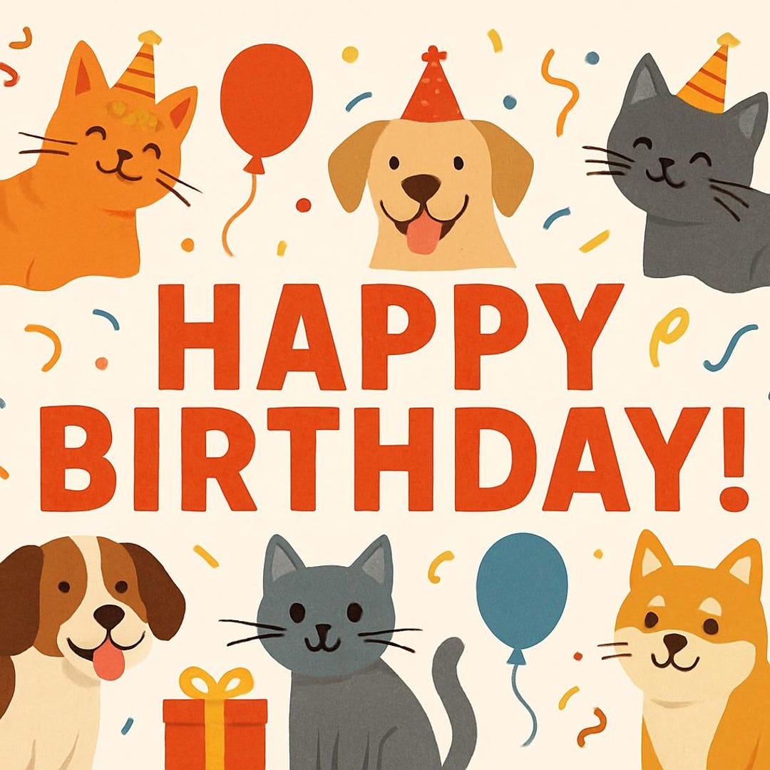 dog and cat happy birthday Images High Quality Grahic 3x Unique Cats and Dogs Happy Birthday Prints: Party Decor (digital ...