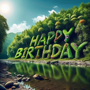 Alles Gute zum Geburtstag Wald Sofort herunterladbare, digitaler Download, digitale Kunst, herunterladbare Druck zu Hause Party Dekor Feier Poster Fluss