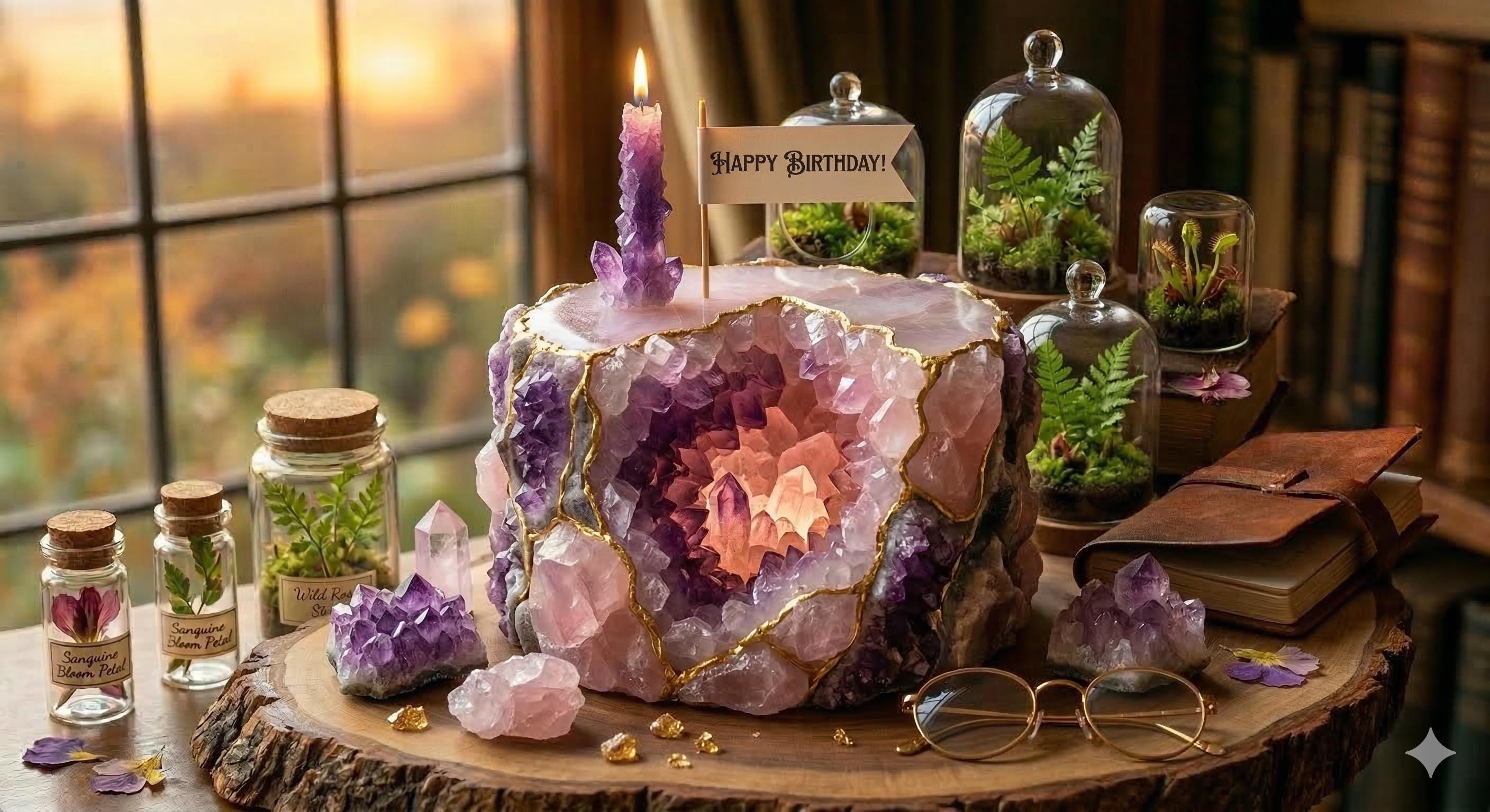 Crystal Geode Birthday Cake Ecard – Amethyst Botanical Greeting Card ...