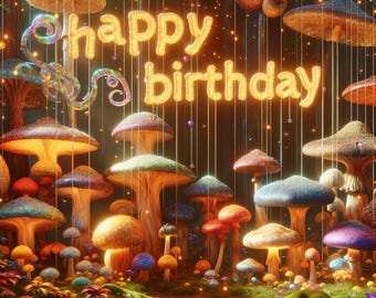Glowing Forest Happy Birthday Print: Magical Mycology Printable Card (Digital Download)