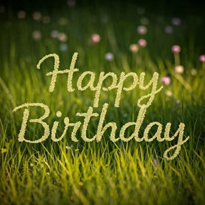 Gelukkige verjaardag in gras typografie direct downloadbaar, digitale kunst downloaden, herbruikbare print thuis feestdecor natuur afdrukbare groen