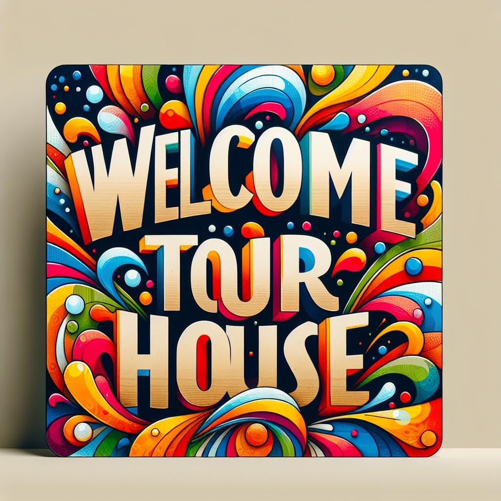 Funky Welcome to Our House tour Word Play Wacky Design Colorful Bright ...