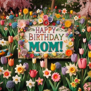 Bloemen "Gefeliciteerd mam!" Digitale print: kleurrijke bloemen, afdrukbaar verjaardagscadeau, instant download Garden Decor mooie bewegwijzering