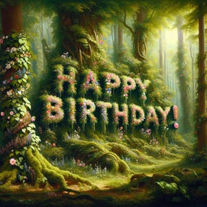 Joyeux anniversaire forêt fleurs arbres téléchargement immédiat, téléchargement numérique, impression unique pour l'anniversaire de naissance à la maison célébration colorée Nature imprimable